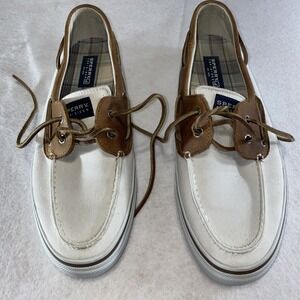 Sperry Top-Sider Boat Shoes Men's 12M Canvas Leather Tan White Casual Deck